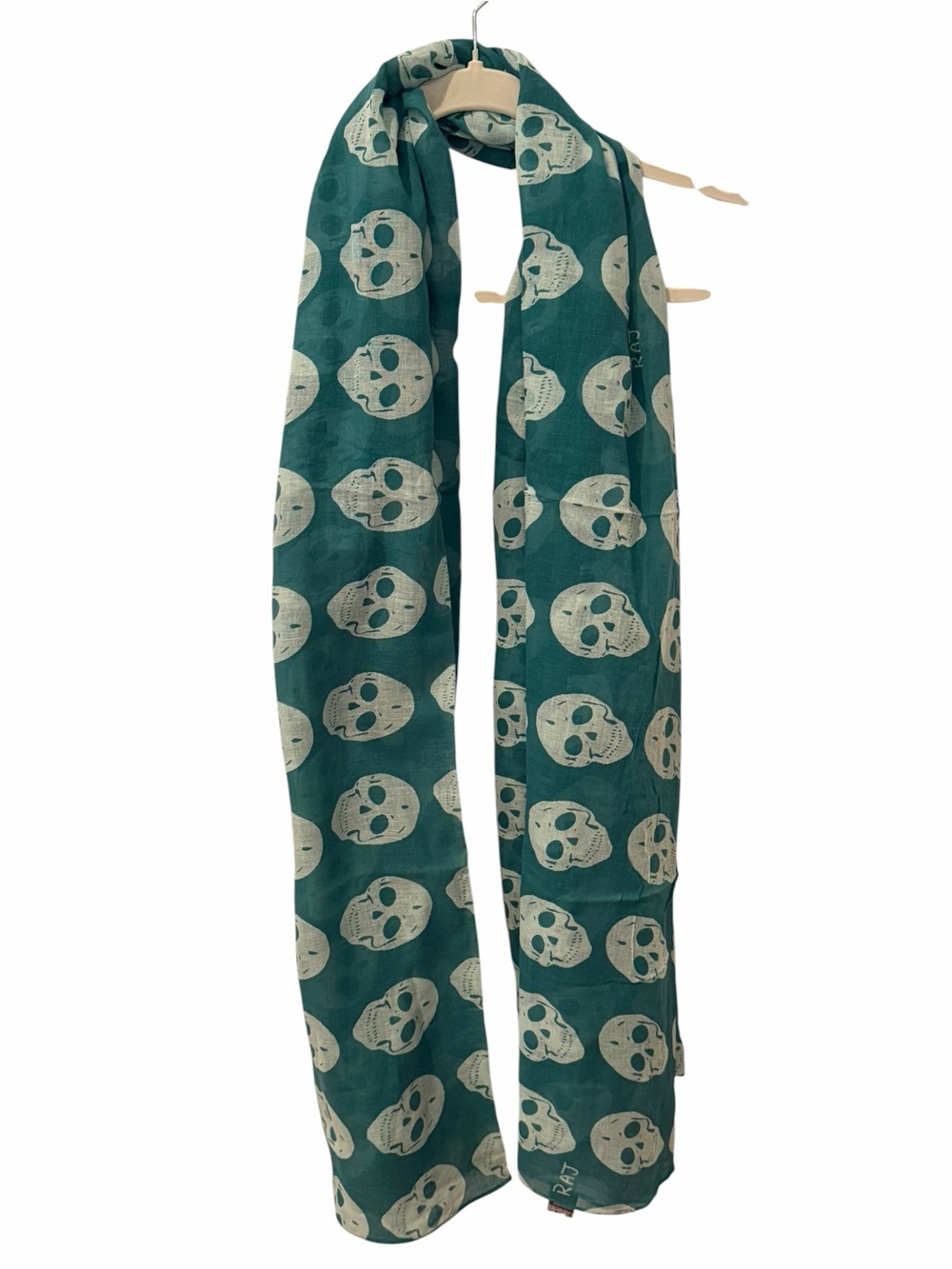 Raj Teal Skull Print Cotton Scarf Oversized Lightweight Halloween NWT